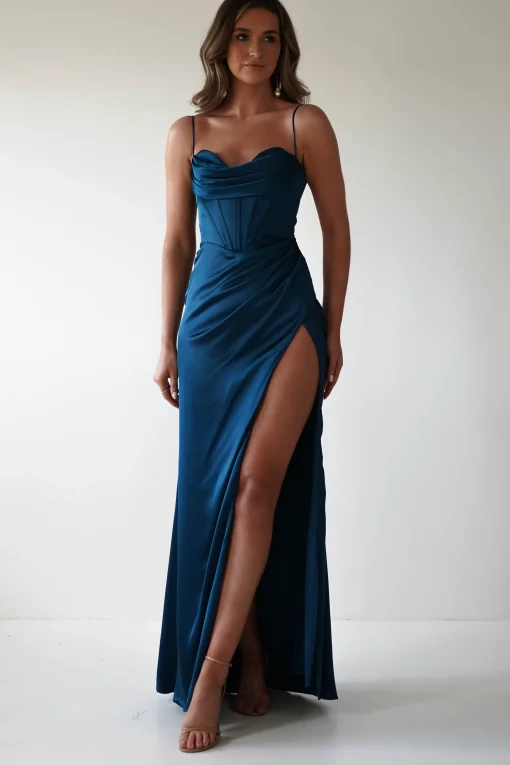 Julianne Corset Satin Gown | French Navy*Cinderella Online