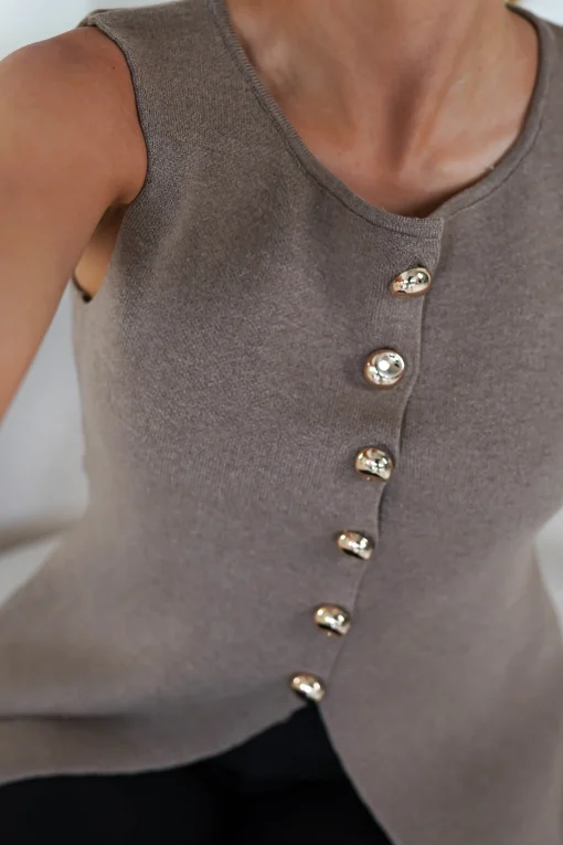 Louella Gold Button Waistcoat Top | Brown*Casual Discount