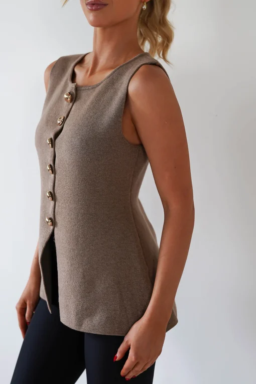 Louella Gold Button Waistcoat Top | Brown*Casual Discount