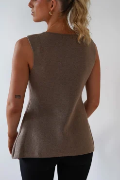 Louella Gold Button Waistcoat Top | Brown*Casual Discount