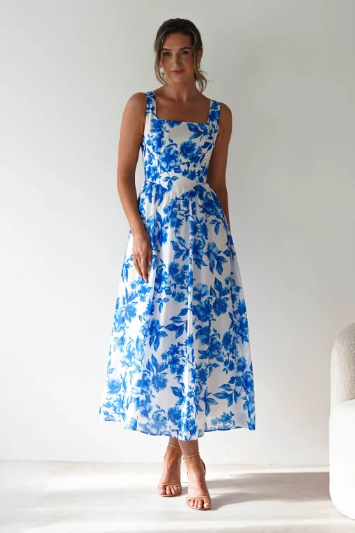 Maisie Floral Skater Maxi Dress | Blue*SASHA Sale