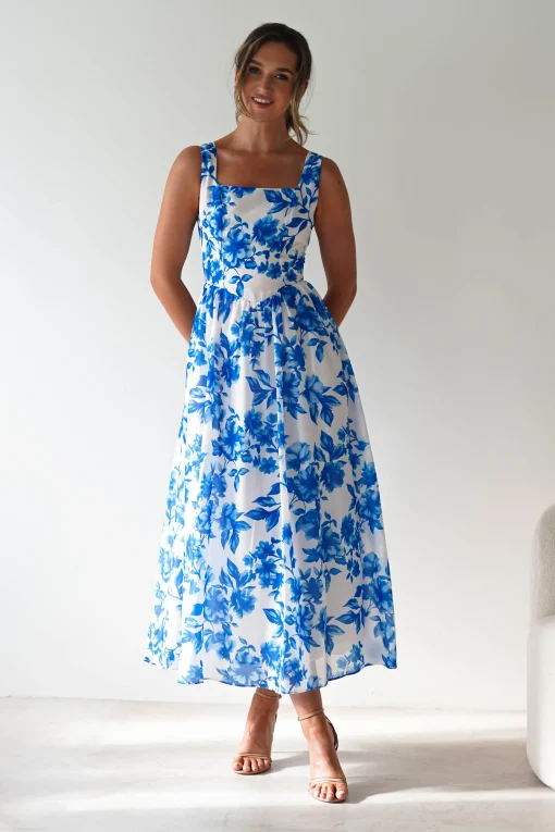 Maisie Floral Skater Maxi Dress | Blue*SASHA Sale
