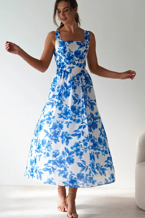 Maisie Floral Skater Maxi Dress | Blue*SASHA Sale