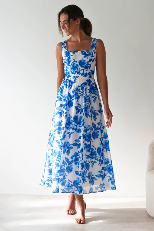 Maisie Floral Skater Maxi Dress | Blue*SASHA Sale