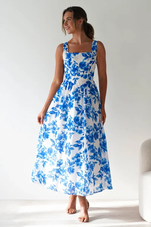 Maisie Floral Skater Maxi Dress | Blue*SASHA Sale