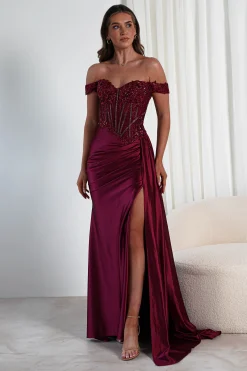 Marsela Lace Bodice Gown | Burgundy*Cinderella Fashion