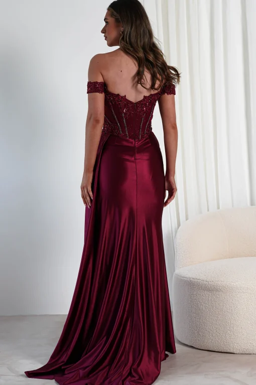Marsela Lace Bodice Gown | Burgundy*Cinderella Fashion