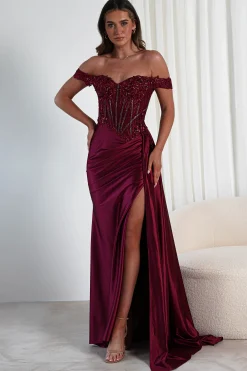 Marsela Lace Bodice Gown | Burgundy*Cinderella Fashion