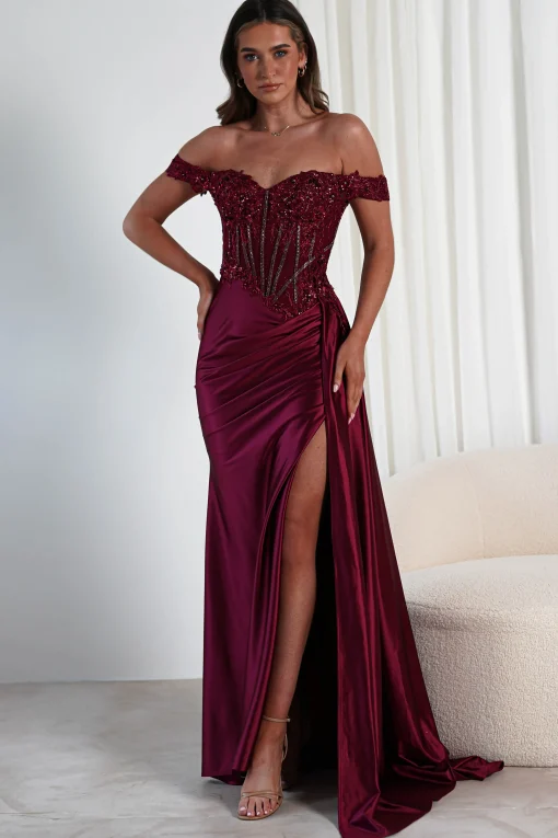 Marsela Lace Bodice Gown | Burgundy*Cinderella Fashion