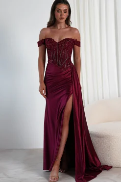 Marsela Lace Bodice Gown | Burgundy*Cinderella Fashion