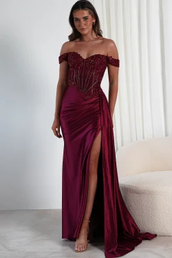 Marsela Lace Bodice Gown | Burgundy*Cinderella Fashion