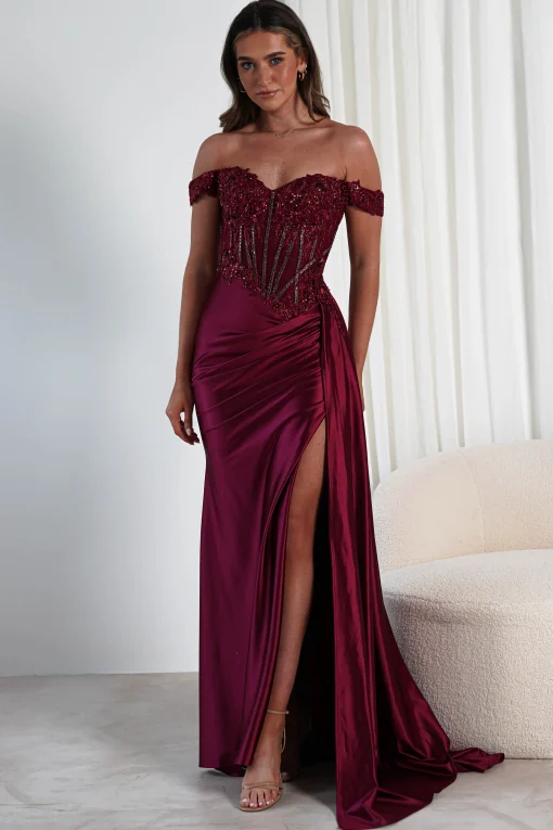 Marsela Lace Bodice Gown | Burgundy*Cinderella Fashion