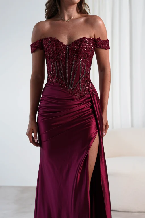Marsela Lace Bodice Gown | Burgundy*Cinderella Fashion