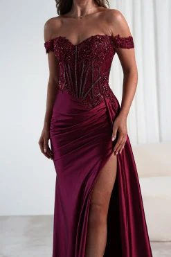 Marsela Lace Bodice Gown | Burgundy*Cinderella Fashion