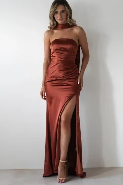 Melanie Soft Satin Maxi Gown | Rust*Cinderella Best