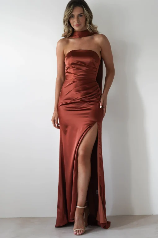 Melanie Soft Satin Maxi Gown | Rust*Cinderella Best