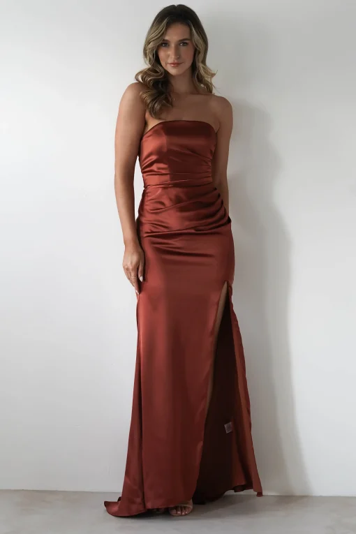 Melanie Soft Satin Maxi Gown | Rust*Cinderella Best