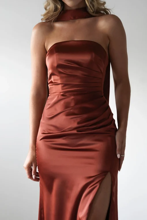 Melanie Soft Satin Maxi Gown | Rust*Cinderella Best