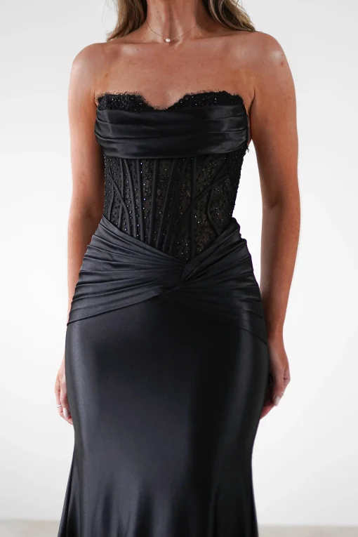 Misha Strapless Lace Detail Gown | Black*Cinderella Hot