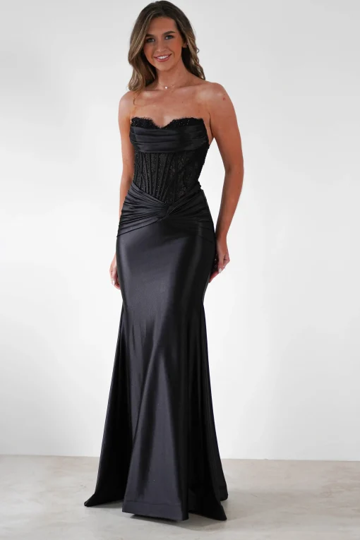 Misha Strapless Lace Detail Gown | Black*Cinderella Hot