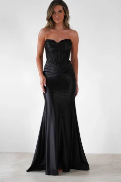 Misha Strapless Lace Detail Gown | Black*Cinderella Hot