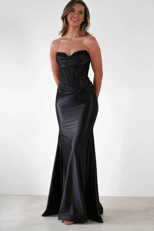 Misha Strapless Lace Detail Gown | Black*Cinderella Hot