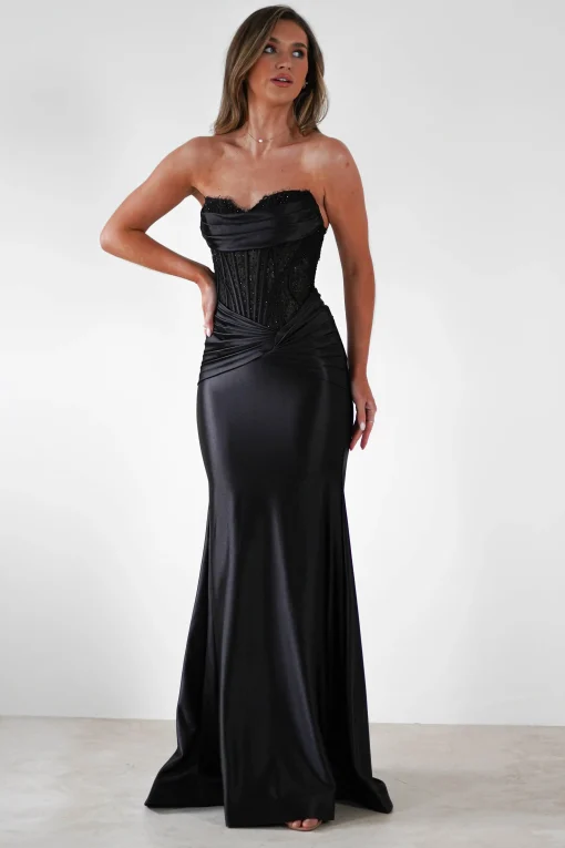 Misha Strapless Lace Detail Gown | Black*Cinderella Hot