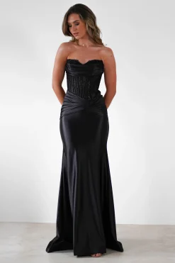 Misha Strapless Lace Detail Gown | Black*Cinderella Hot