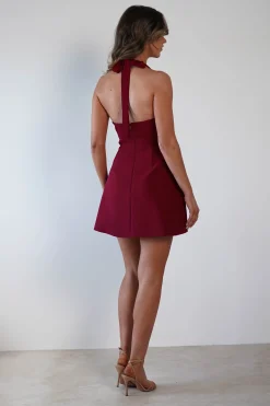 Morocco Halterneck Mini Dress | Wine*SASHA Outlet