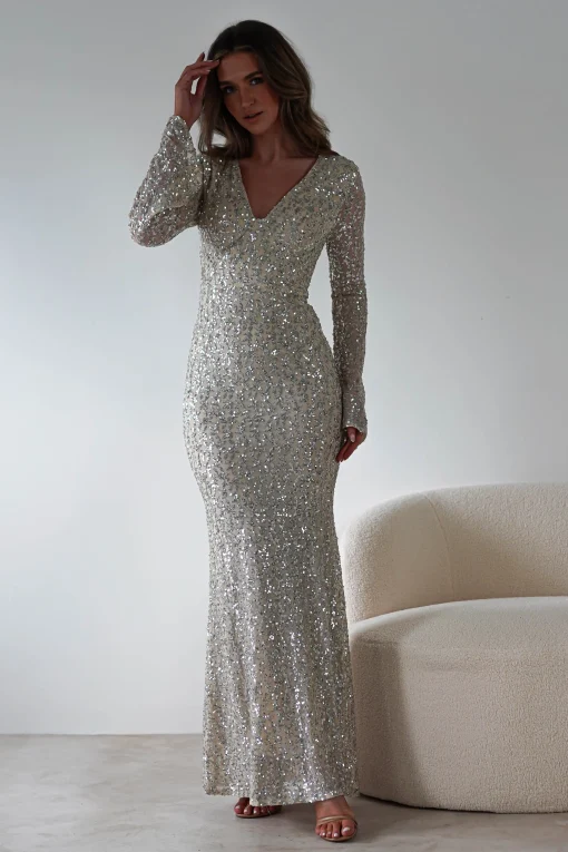 Nadalia Sequin Maxi Dress | Silver/Nude*F u0026 P Outlet
