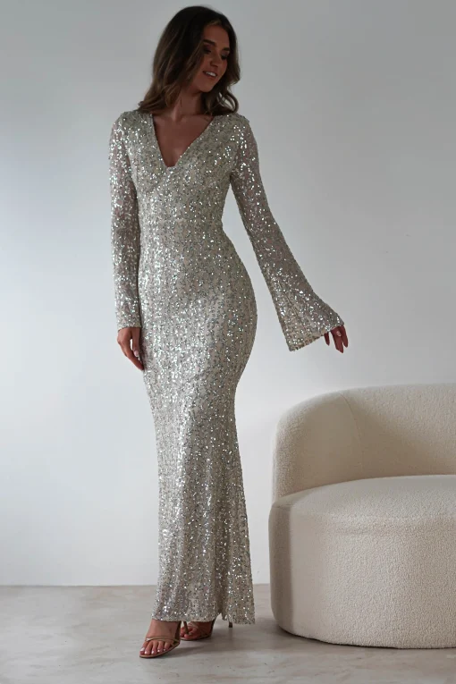 Nadalia Sequin Maxi Dress | Silver/Nude*F u0026 P Outlet