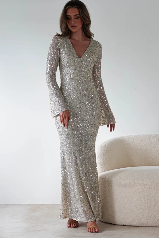 Nadalia Sequin Maxi Dress | Silver/Nude*F u0026 P Outlet