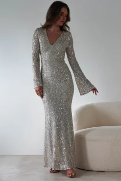 Nadalia Sequin Maxi Dress | Silver/Nude*F u0026 P Outlet