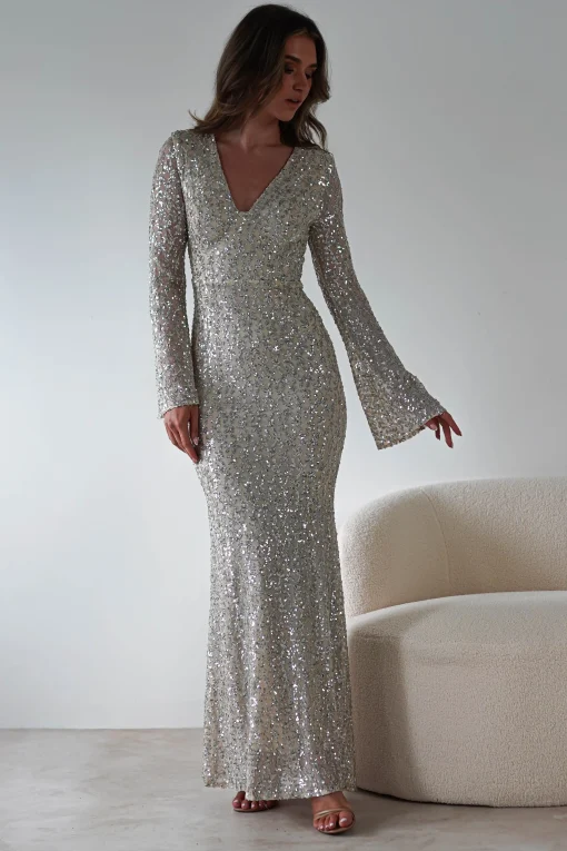 Nadalia Sequin Maxi Dress | Silver/Nude*F u0026 P Outlet