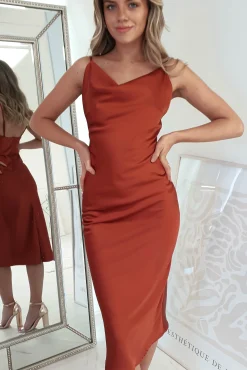 Natalie Satin Cowl Neck Midi Dress | Rust*Oh Hello Clothing Best