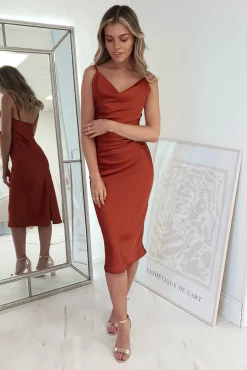 Natalie Satin Cowl Neck Midi Dress | Rust*Oh Hello Clothing Best