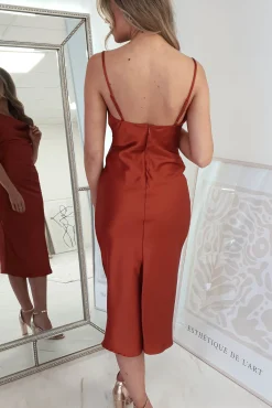 Natalie Satin Cowl Neck Midi Dress | Rust*Oh Hello Clothing Best