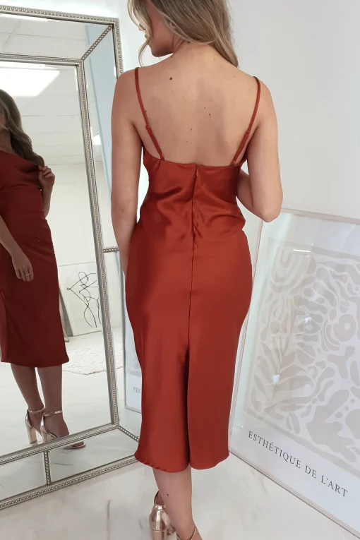 Natalie Satin Cowl Neck Midi Dress | Rust*Oh Hello Clothing Best