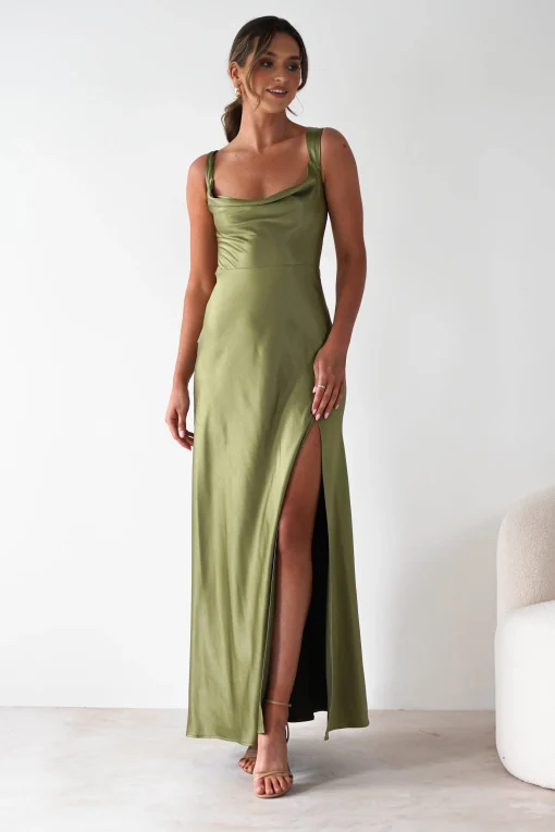 Riviera Soft Satin Maxi Gown | Olive*Factory Fashion