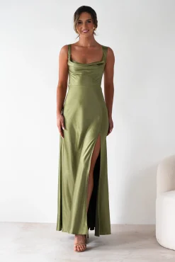 Riviera Soft Satin Maxi Gown | Olive*Factory Fashion