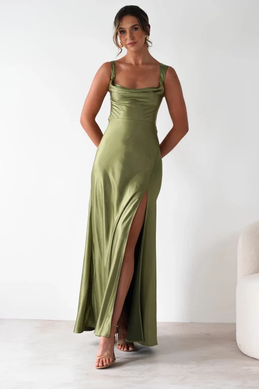 Riviera Soft Satin Maxi Gown | Olive*Factory Fashion