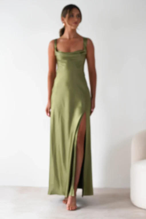 Riviera Soft Satin Maxi Gown | Olive*Factory Fashion