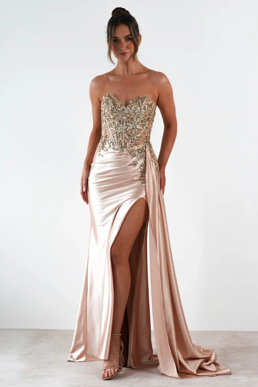 Saraya Bodycon Embellished Gown | Gold*Cinderella Clearance