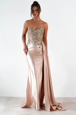 Saraya Bodycon Embellished Gown | Gold*Cinderella Clearance