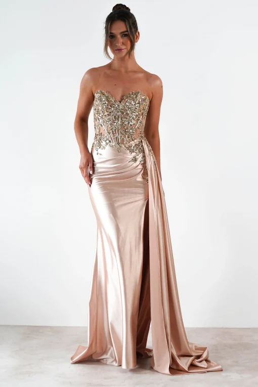 Saraya Bodycon Embellished Gown | Gold*Cinderella Clearance
