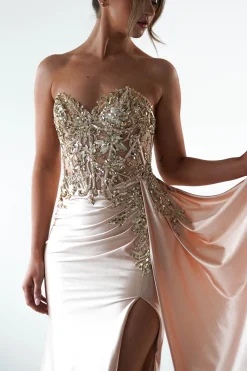 Saraya Bodycon Embellished Gown | Gold*Cinderella Clearance
