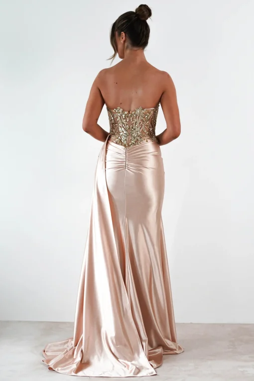 Saraya Bodycon Embellished Gown | Gold*Cinderella Clearance