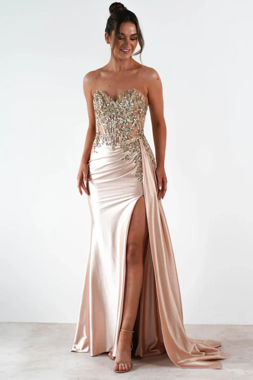 Saraya Bodycon Embellished Gown | Gold*Cinderella Clearance