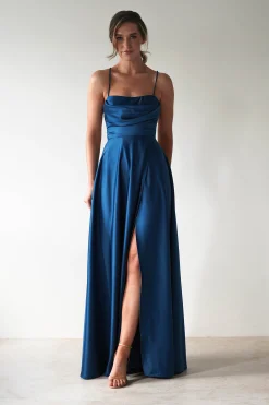 Shantal Satin Gown | Ocean Teal Blue*Maniju Clearance