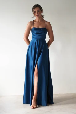 Shantal Satin Gown | Ocean Teal Blue*Maniju Clearance